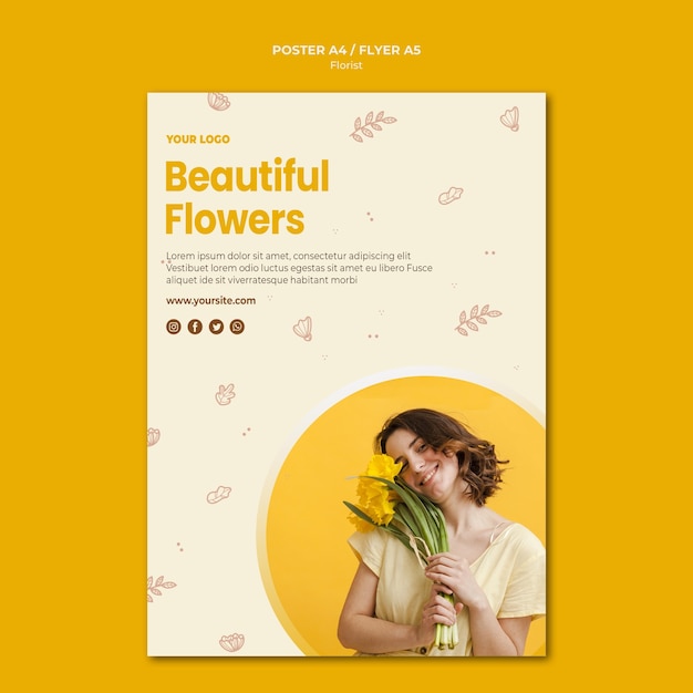 PSD gratuito modello di poster del negozio di fiori