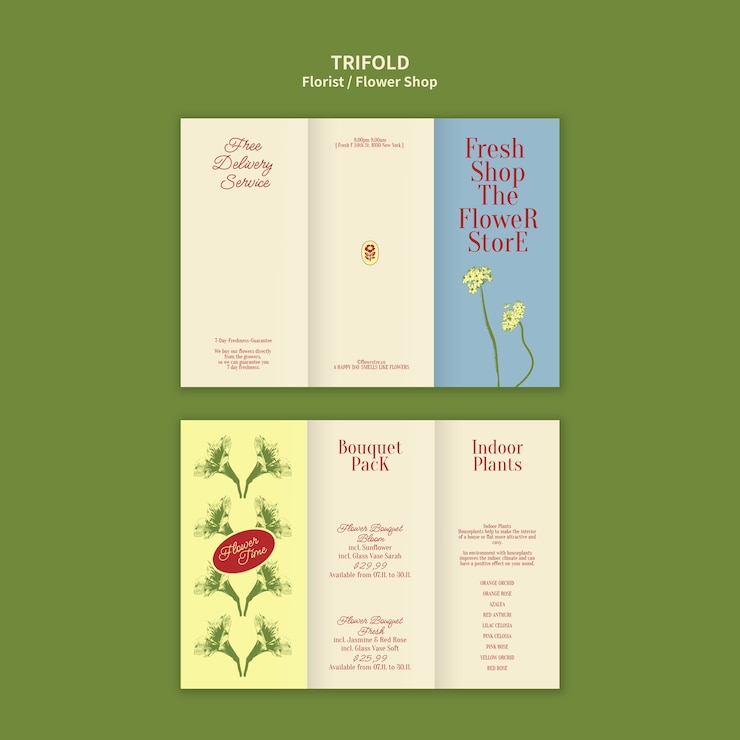 Free PSD florist trifold brochure template design