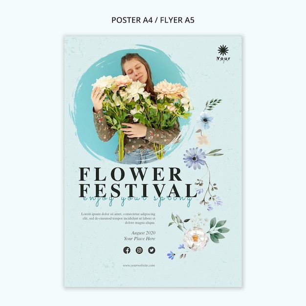 Бесплатный PSD Шаблон плаката концепции фестиваля цветов