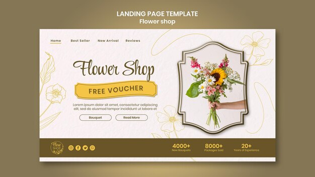 Free PSD flower shop free voucher landing page