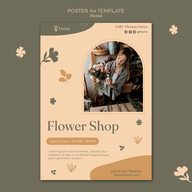 Шаблон плаката цветочного магазина