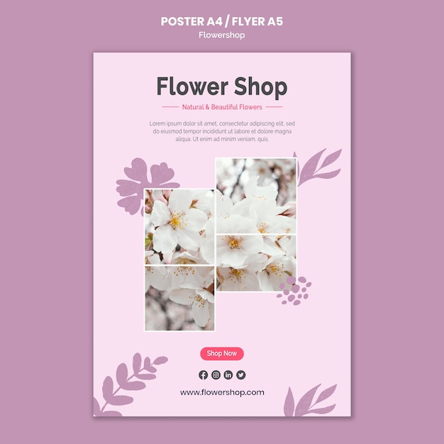 PSD gratuito modello di poster del negozio di fiori