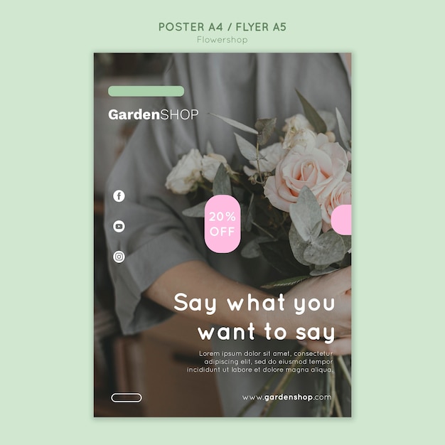 Free PSD flower shop vertical print template