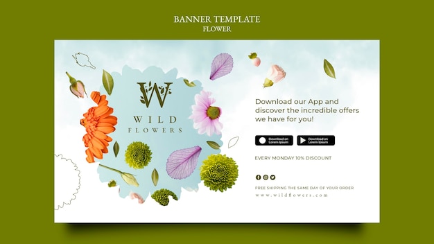 Flower store horizontal banner template