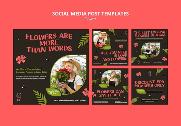Бесплатный PSD Цветы instagram постов дизайн шаблона