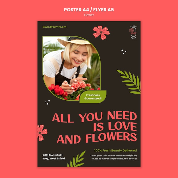 Free PSD flowers poster or flyer template design