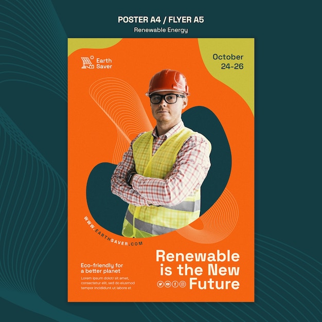 PSD gratuito modello di poster di energia rinnovabile a forme fluide