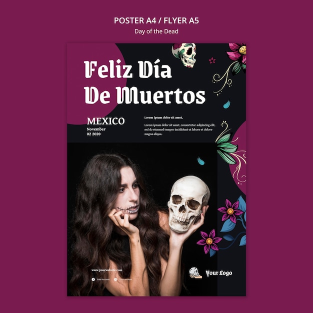 Free PSD flyer day of the dead template