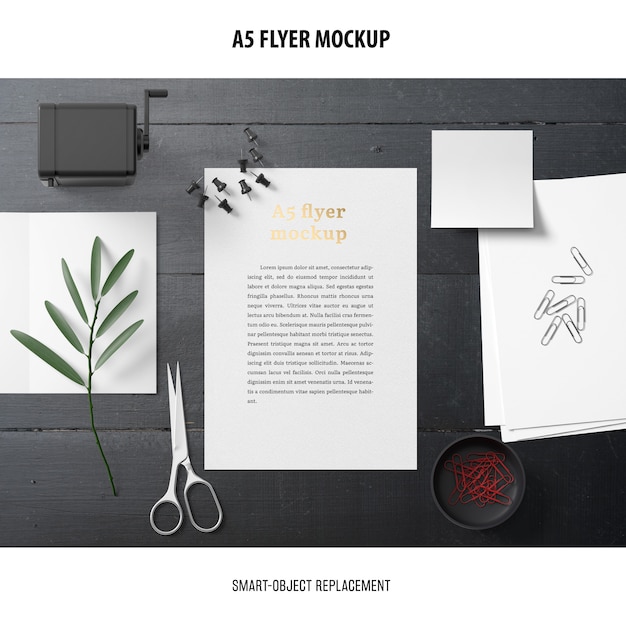 Flyer Mockup in Desktop – Free PSD, Download for PSD, Free to Download, Download Free PSD