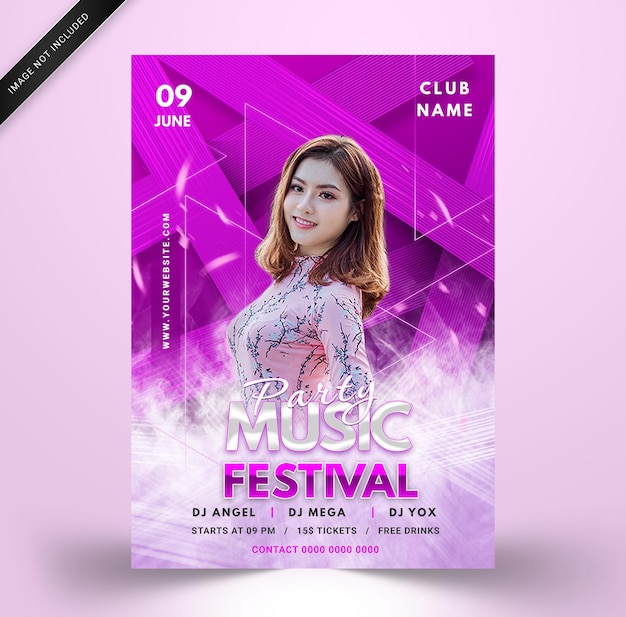 Flyer poster music festival with modern clean soft psd tempplate