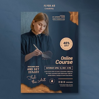 Flyer template for creative pottery workshop with woman