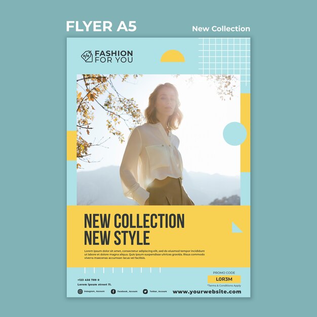 flyer template for fashion collection with woman in nature