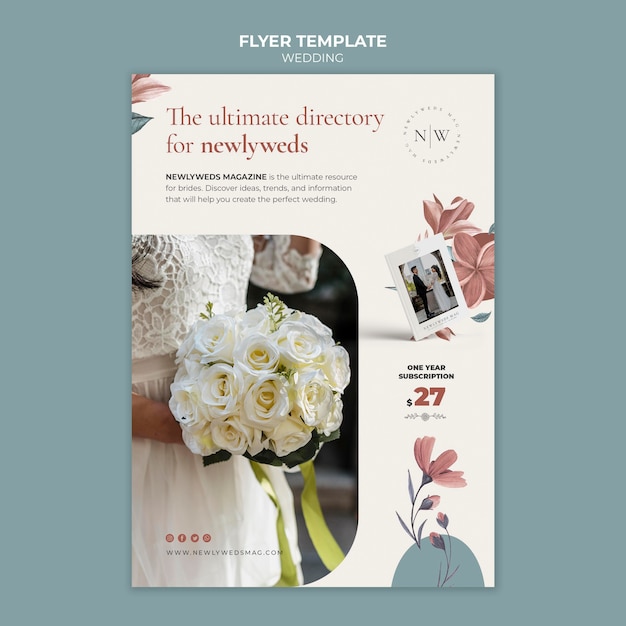 Free PSD flyer template for floral wedding