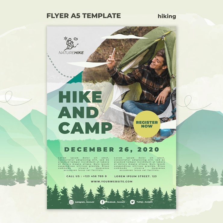 Free PSD flyer template for nature hiking