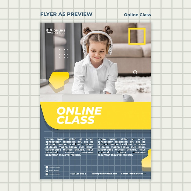 Free PSD flyer template for online classes with child