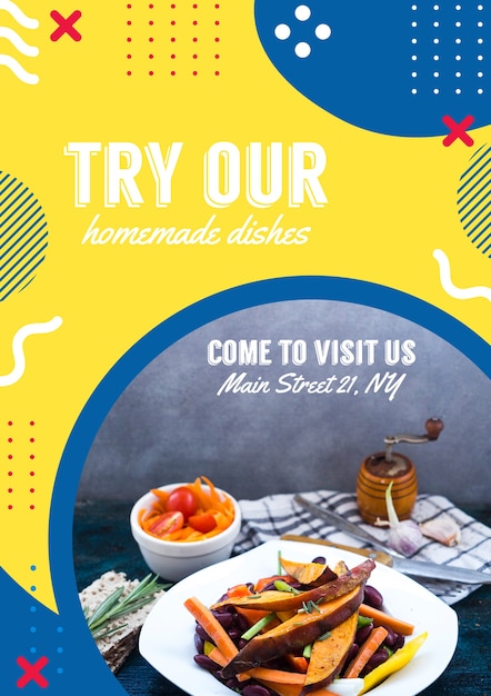 Flyer template for restaurant in memphis style