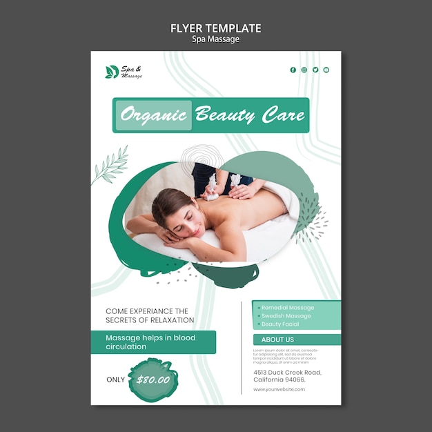 Free PSD flyer template for spa massage with woman