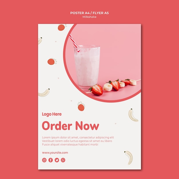 Free PSD flyer template for strawberry milkshake