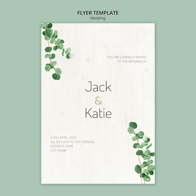 Flyer template for wedding with leaves