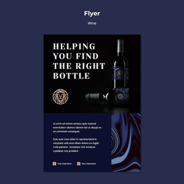 Free PSD flyer template for wine business with bottle and opener