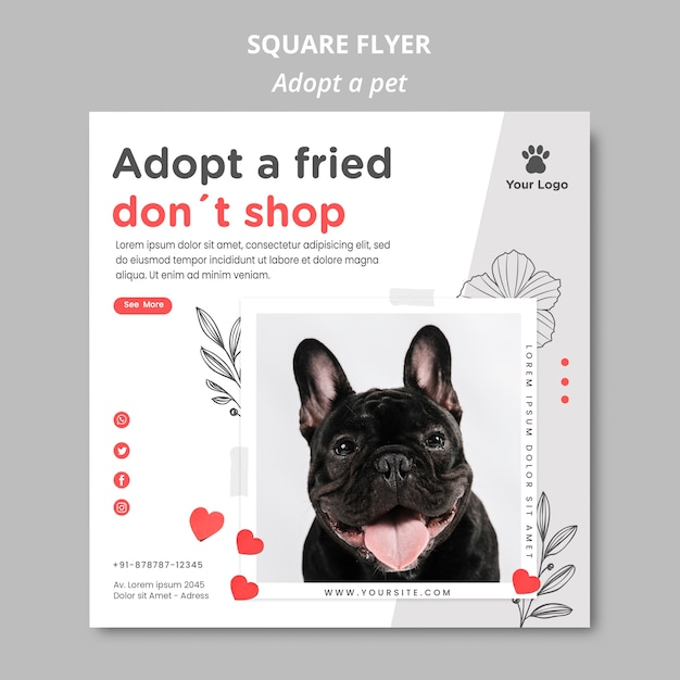 Flyer template with adopt pet concept