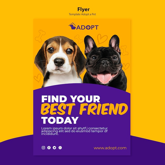 Free PSD flyer template with adopt pet concept