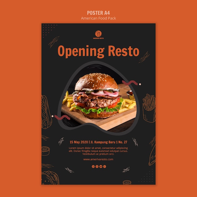 Flyer template with american food concept