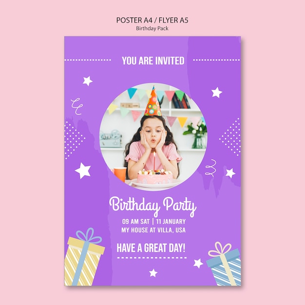 Free PSD flyer template with birthday invitation theme