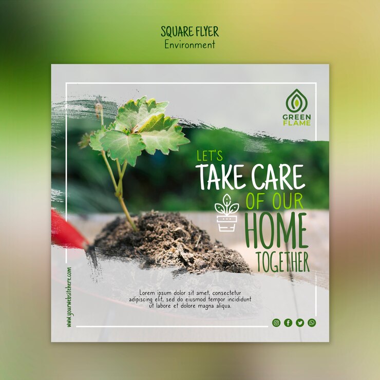Free PSD flyer template with plant and soil