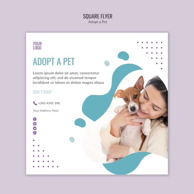 PSD gratuito tema flyer con adozione di animali domestici