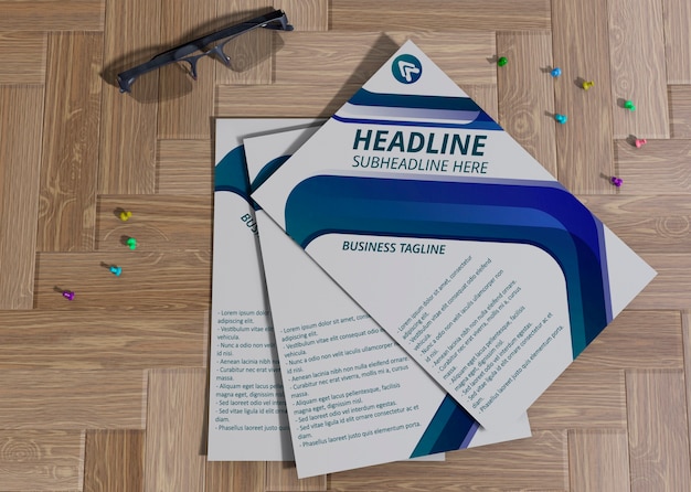 Flyers with pinpoints for brand company business mock-up paper