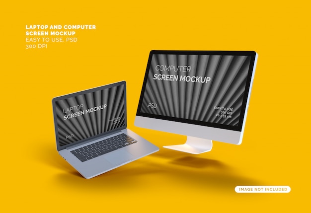 Flying computer and laptop screen mock up