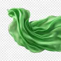 Free PSD flying green silk fabric isolated on transparent background