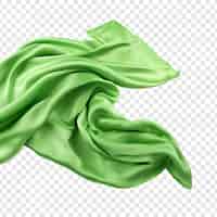 Free PSD flying green silk fabric isolated on transparent background
