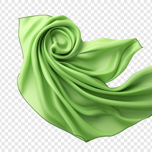 Free PSD flying green silk fabric isolated on transparent background