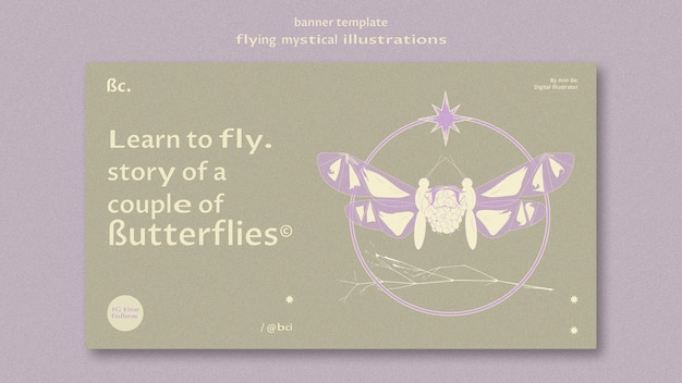 Modello web di banner farfalla mistica volante