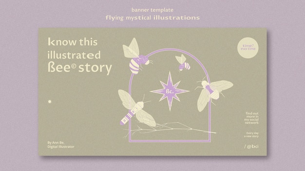 Flying mystical moth banner web template