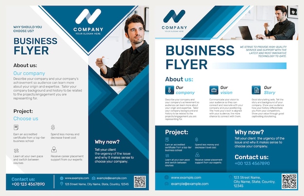 Free PSD foldable business flyer template psd in blue modern design