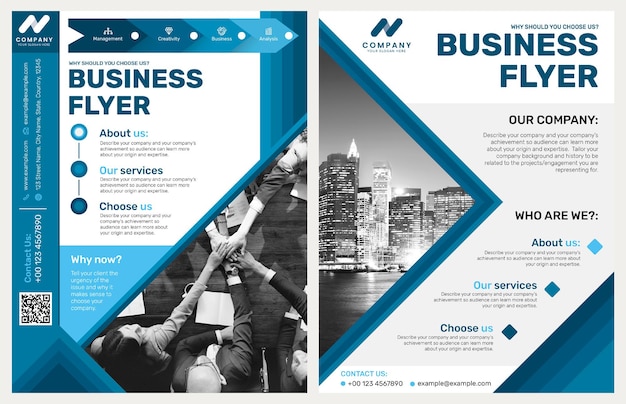 Free PSD foldable business flyer template psd in blue modern design