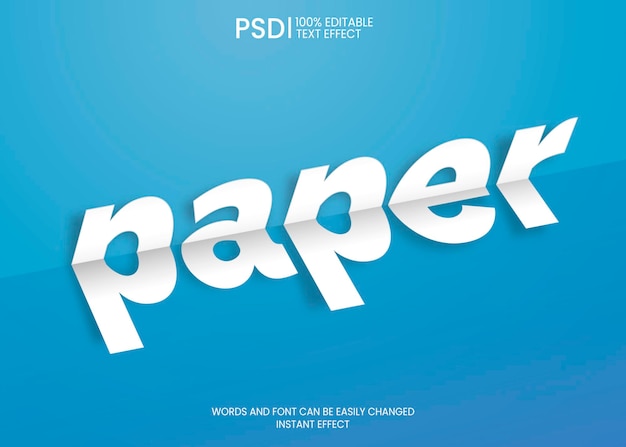 PSD gratuito effetto testo carta bianca piegata su sfondo blu