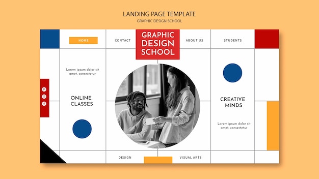 PSD gratuito segui la landing page del corso di graphic design