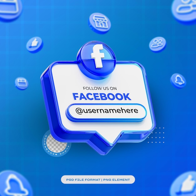 PSD gratuito seguiteci sul profilo facebook social media rendering 3d isolato per la composizione