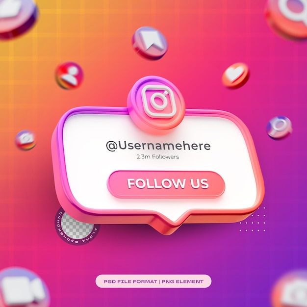 Free PSD follow us on instagram isolated 3d render composition