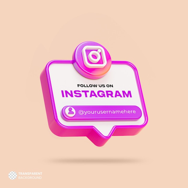 Seguici sul banner di rendering 3d dei social media di instagram