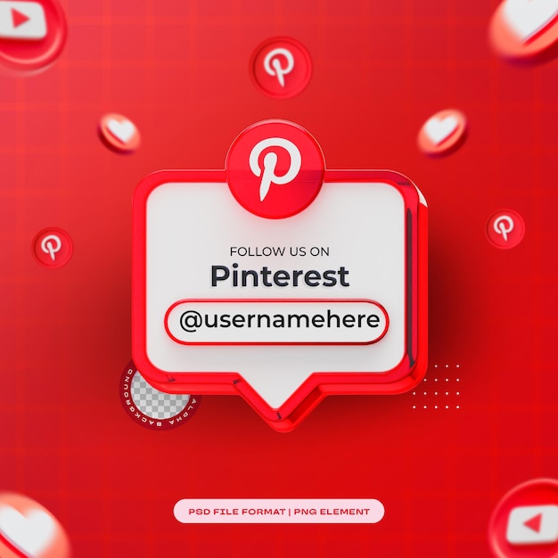 Follow us on pinterest profile social media 3d render isolated for composition