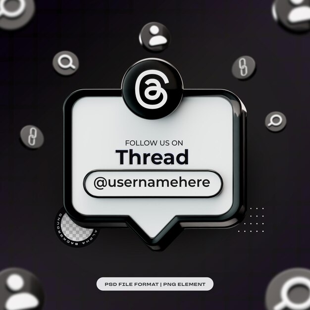 Follow Us On Thread Profile Social Media 3D Render Isolated for Composition