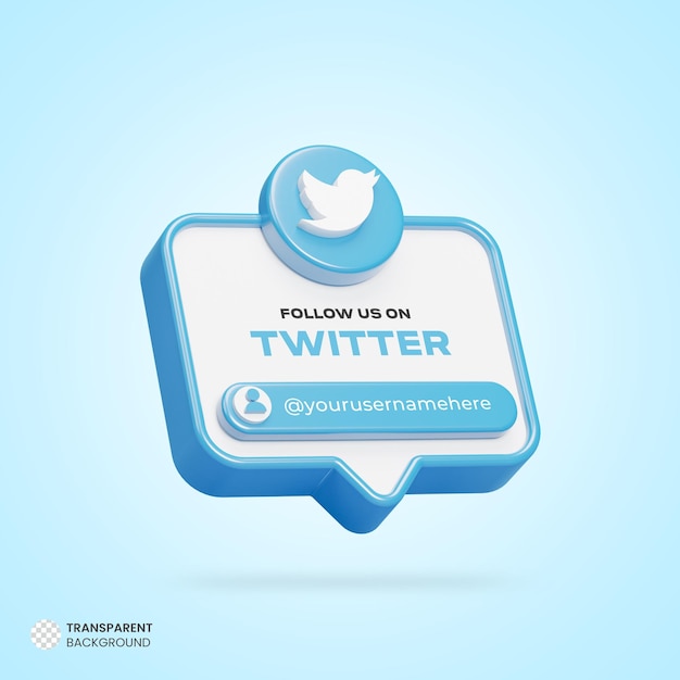 Seguici sul banner di rendering 3d dei social media di twitter