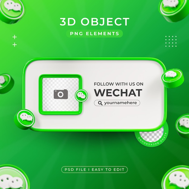 Бесплатный PSD Следуйте за нами на профиле wechat социальные сети 3d-рендер изолирован для композиции