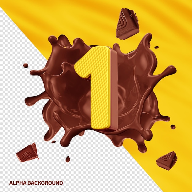 Font hore alphabet 3d number 1 yellow with chocolate