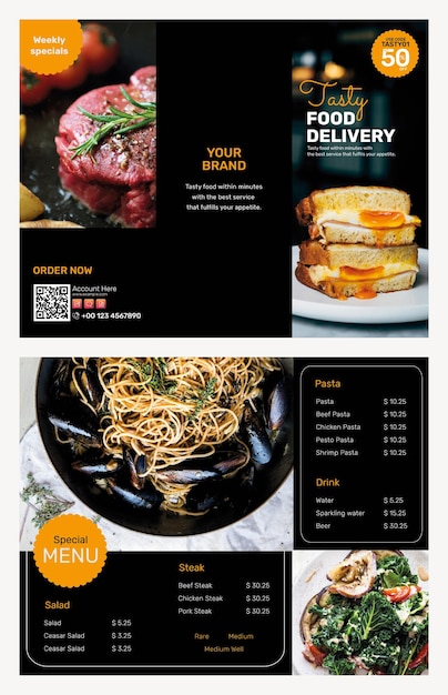 Free PSD food delivery brochure template psd set